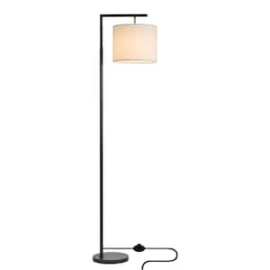 Living Room 66.14 in. 1-Light E26 Lampholder in Black Lantern Floor Lamp, with Beige Fabric Shade