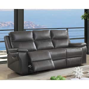 Phaethon 81.88 in. Pillow Top Square Arm Leather 3-Seats Straight Reclining Sofa in Gray