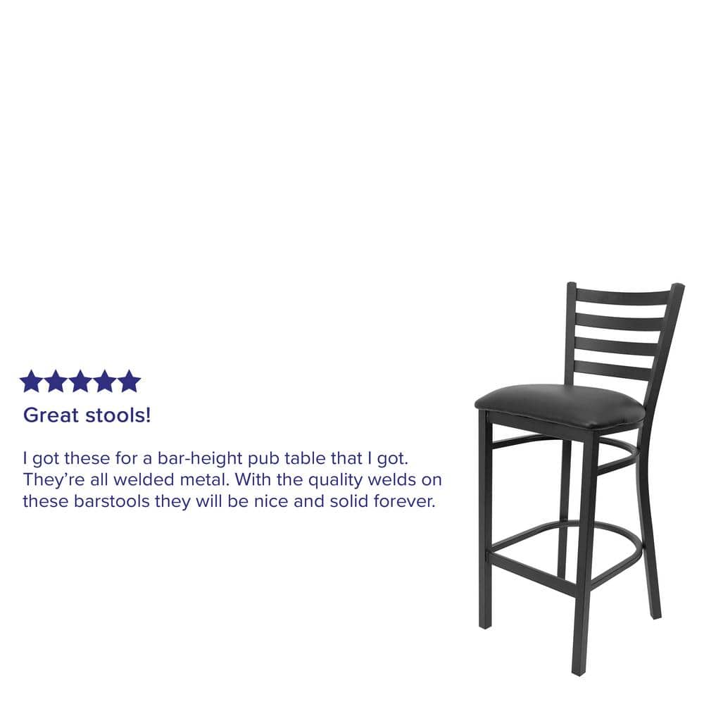 Elegant Black Metal Ladder Back Barstool with Vinyl Seat