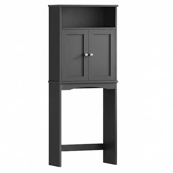 Over Toilet Storage Cabinet with Adjustable Shelf and Double Doors 25 in W x 8 in D x 68 in H Black