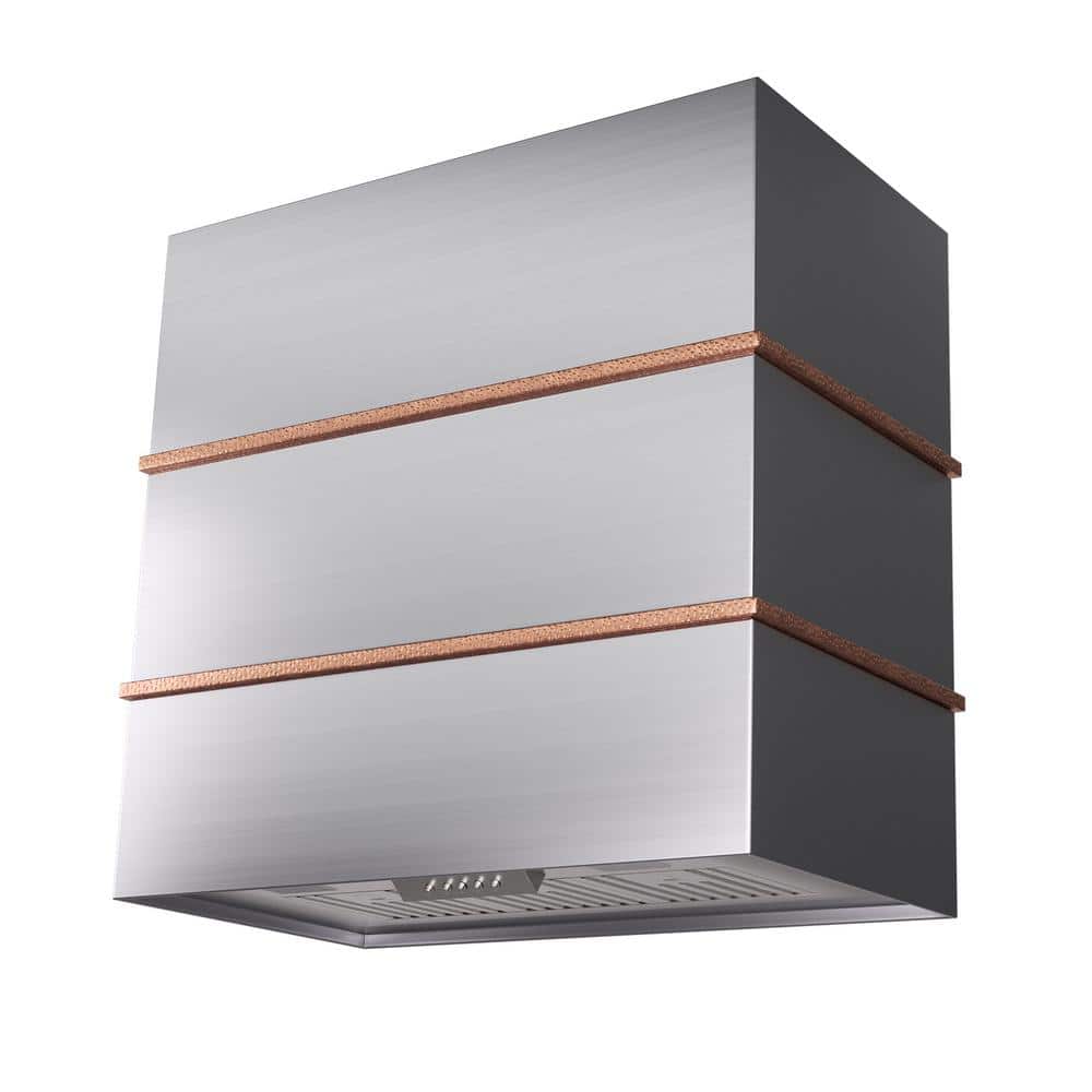 30 in. 600 CFM Ducted Wall Mount Range Hood with Push Control, LEDs and Charcoal Filter, in Stainless Steel with Copper