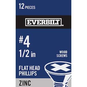 #4 x 1/2 in. Phillips Flat Head Zinc Plated Wood Screw (12-Pack)