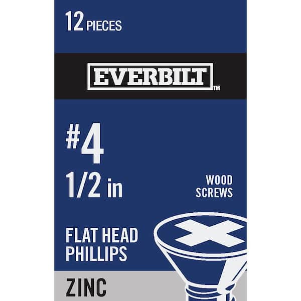 Everbilt #4 x 1/2 in. Phillips Flat Head Zinc Plated Wood Screw (12-Pack)