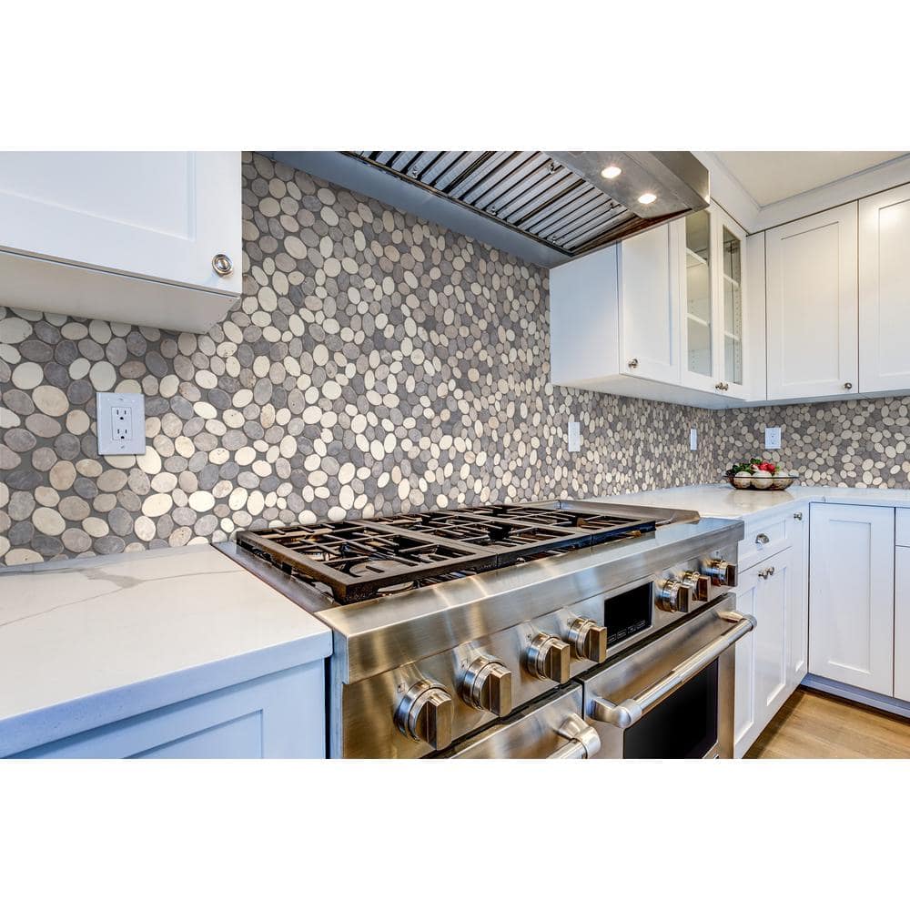 Gray and White Pebble Marble Mosaic Tile