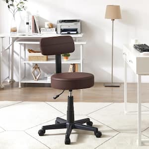 Office Stool Faux Leather Rolling Ergonomic Office Chair in Coffee Style 1 with Footrest and Wheels