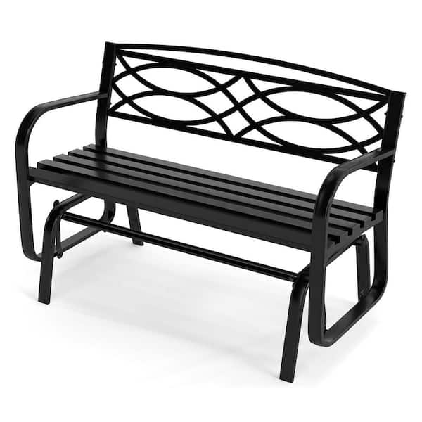 46 in. 2-Person Black Metal Outdoor Glider Bench