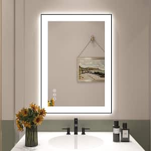 20 in. W x 28 in. H Rectangular Aluminum Framed Backlit and Front Light LED Wall Bathroom Vanity Mirror in Black