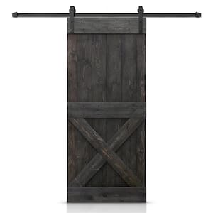 44 in. x 84 in. Distressed Mini X Series Charcoal Black Stained DIY Wood Interior Sliding Barn Door with Hardware Kit