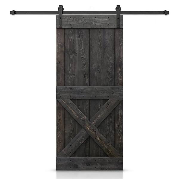 CALHOME 44 in. x 84 in. Distressed Mini X Series Charcoal Black Stained DIY Wood Interior Sliding Barn Door with Hardware Kit