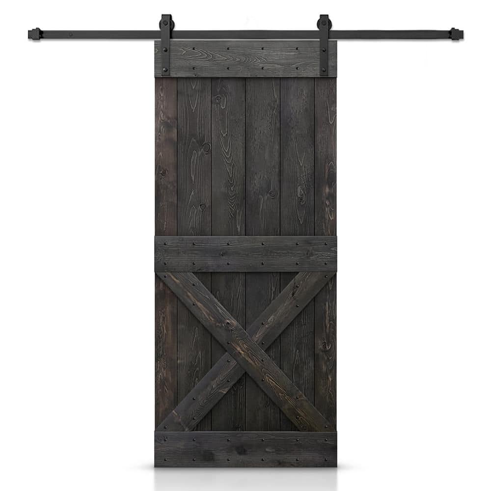 42 in. x 80 in. Distressed Mini X Series Charcoal Black Stained DIY Wood Interior Sliding Barn Door with Hardware Kit price history on PriceWatchPro