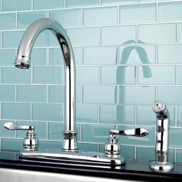 Designer 2-Handle Standard Kitchen Faucet with Side Sprayer in Polished Chrome