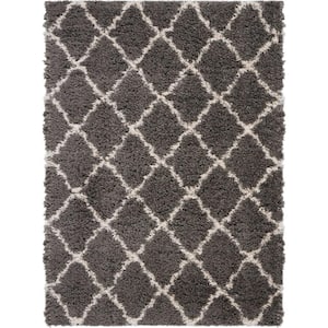Ultra Plush Shag Charcoal/Beige 5 ft. x 8 ft. Abstract Plush Contemporary Area Rug