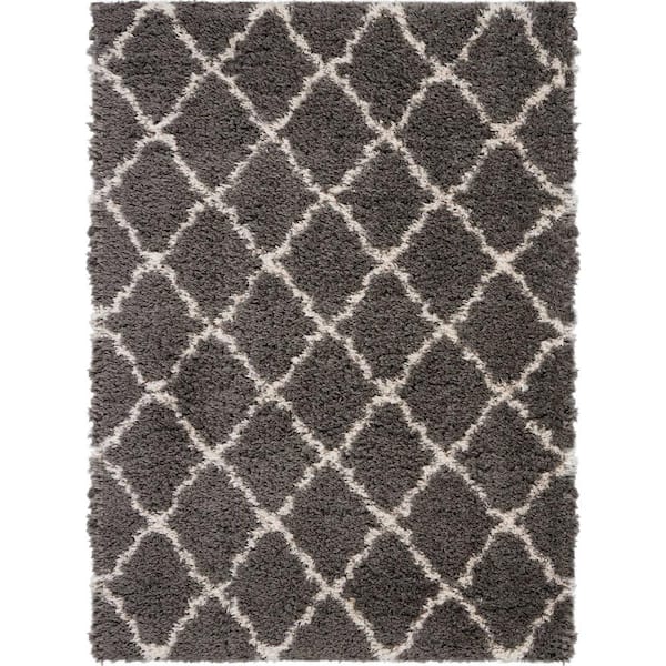 Nourison Ultra Plush Shag Ivory/Charcoal 8 ft. x 10 ft. Shag Contemporary Area Rug