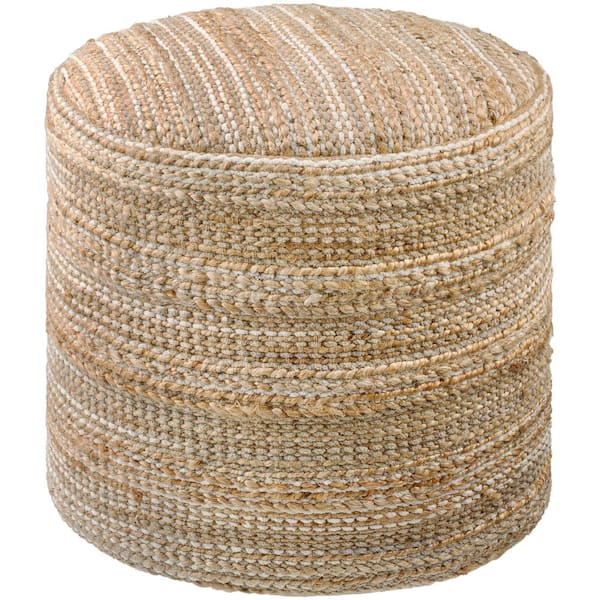 Artistic Weavers Denpasar White/Beige Global Polyester 18 in. L x 18 in. W x 18 in. H Pouf