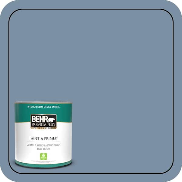 BEHR PREMIUM PLUS 1 qt. #S510-4 Jean Jacket Blue Semi-Gloss Enamel Low Odor Interior Paint & Primer