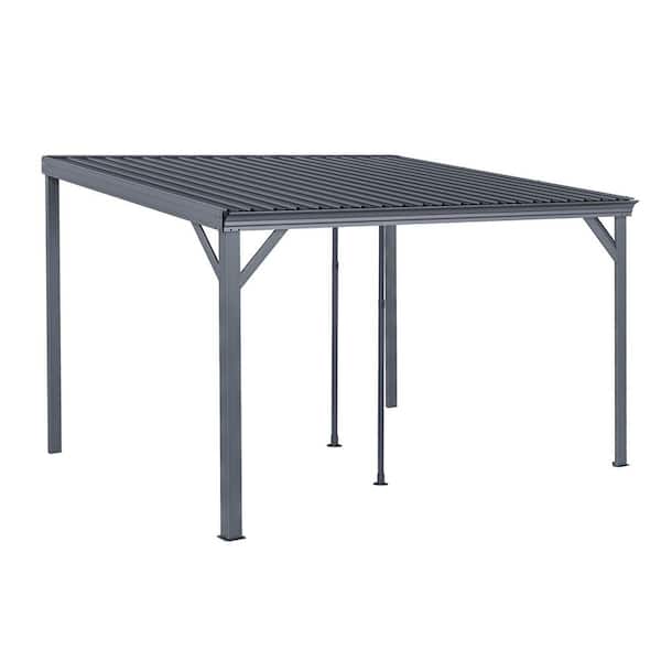 10 ft. x 12 ft. Gray Wall Mounted Gazebos with Drainage System, Hardtop Patio Shelter for Deck, Porch, Backyard