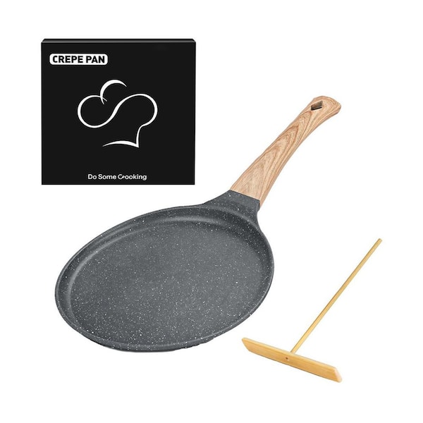 Nonstick Ceramic Coated Crepe Pan Induction Compatible Flat Skillet with Spreader for Pancakes and Omelettes Set