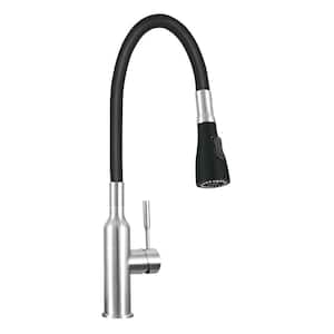 Single-Handle Utility Faucet with Dual Spray and Flex Neck in Brushed Nickel/ Matte Black
