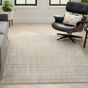 Cozy Modern Grey Ivory 7 ft. x 9 ft. Linear Contemporary Area Rug