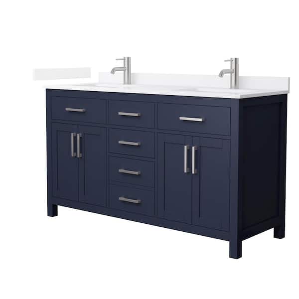 Wyndham Collection Beckett 60 in. Double Freestanding Dark Blue Bath Vanity with White Quartz Top (Assembled)