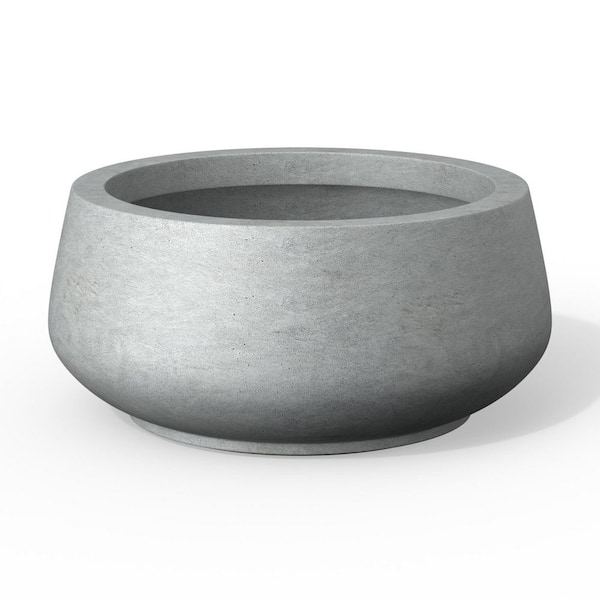 13 in. Medium Natural Gray Concrete Round Planter / Pot with Drainage Holes