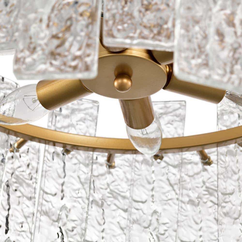 Glossy Bronze and Crystal Drum Chandelier with Adjustable Chain