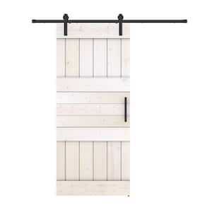Mid Lite 36 in. x 84 in. White Finished Pine Wood Sliding Barn Door with Hardware Kit (DIY)