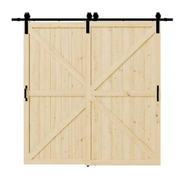 84 in. x 84 in. Light Brown Painted Water Proof and MDF Double K-Shaped Sliding Barn Door with Hardware Kit