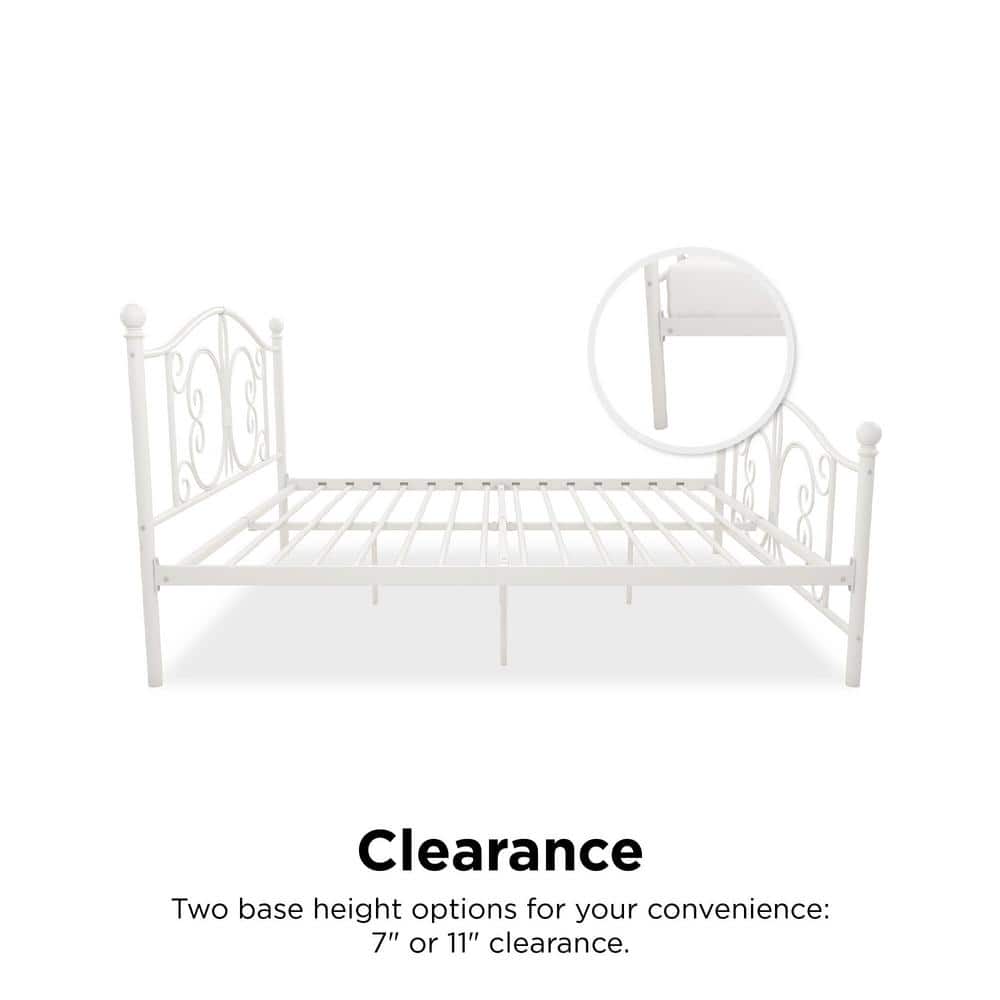 White Metal Full Bed with Scrollwork Headboard