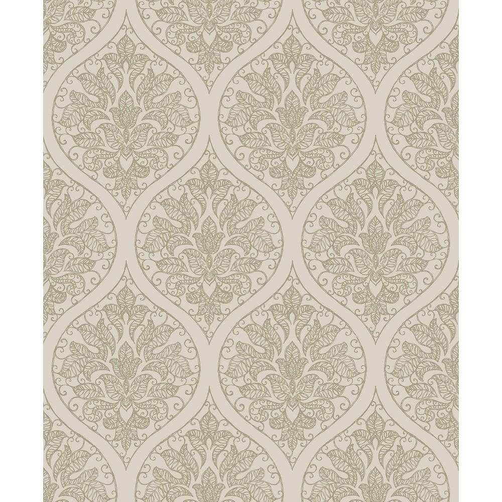 Emporium Collection Cream and Gold Ogee Embossed Metallic Finish Non-woven 