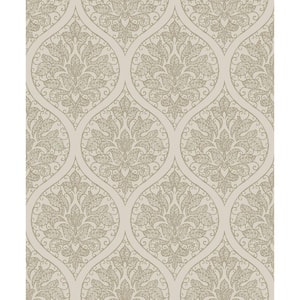 Emporium Collection Cream and Gold Ogee Embossed Metallic Finish Non-woven Wallpaper Roll