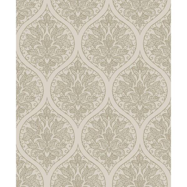 Unbranded Emporium Collection Cream and Gold Ogee Embossed Metallic Finish Non-woven Wallpaper Roll