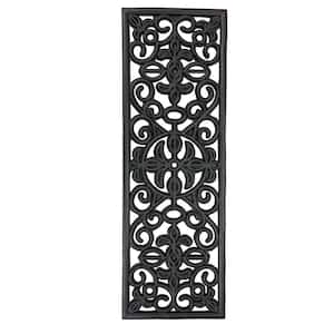 Waterproof Low Profile Non-Slip Indoor/Outdoor Black Floral 10 in. x 30 in. Rubber Stair Tread Covers (Set of 5)