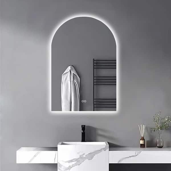 Lirago 38 in. W x 26 in. H Arch Frameless LED Anti-Fog Dimmable Bathroom Vanity Mirror in Silver