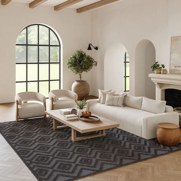 Versatile Charcoal/Black 6 ft. x 9 ft. Geometric Contemporary Indoor/Outdoor Area Rug