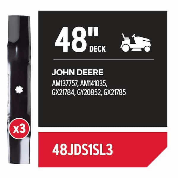 Riding Lawnmower Blades for 48 in. Deck, Fits John Deere Riding Mower, Set of 3 (48JDS1SL3)