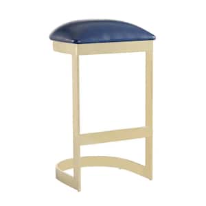 Aura 28.54 in. Blue and Polished Brass Stainless Steel Bar Stool