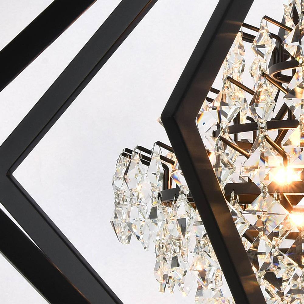 Elegant Black Metal & Crystal Diamond Cage Chandelier, 28"