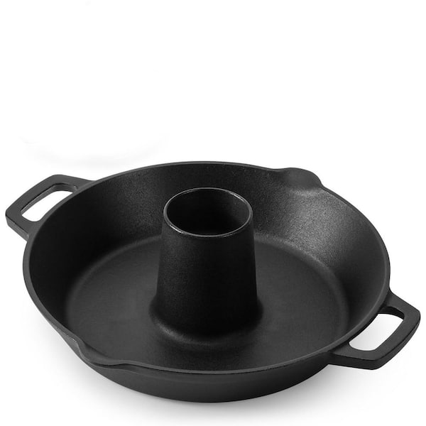 Cast Iron Chicken Roaster Nonstick Grill Pan Pre-Seasoned Vertical Beer Can Poultry Holder Black