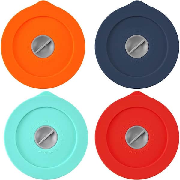 4-Pack Silicone Storage Lids with Date Mark Leakproof Airtight Cover for 1-Cup Round Glass Bowl Set