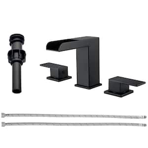 Viki 8 in. Widespread Double Handle Bathroom Faucet with Drain Kit Included and Supply Lines and Spot Resistant in Black