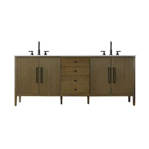 84 in. Double Sink Hazel Oak Bath Vanity with White Engineered Marble Top