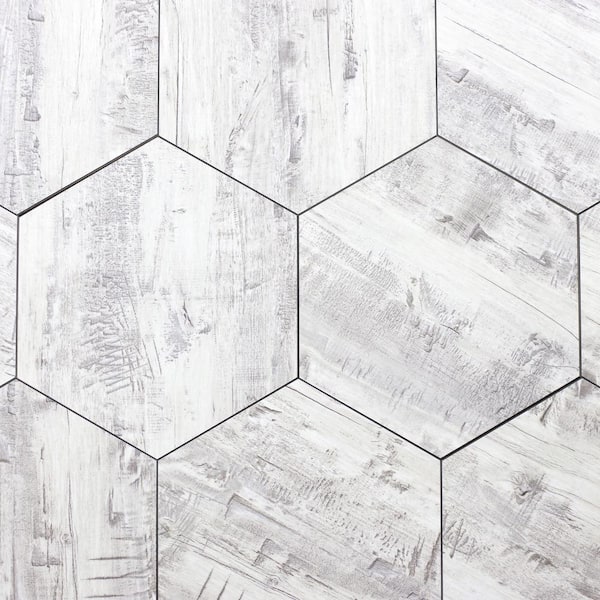 ABOLOS French Country Gray and White Hexagon 8 in. x 8 in. Wood Look Glass Wall Tile (12 Sq. Ft./Case)