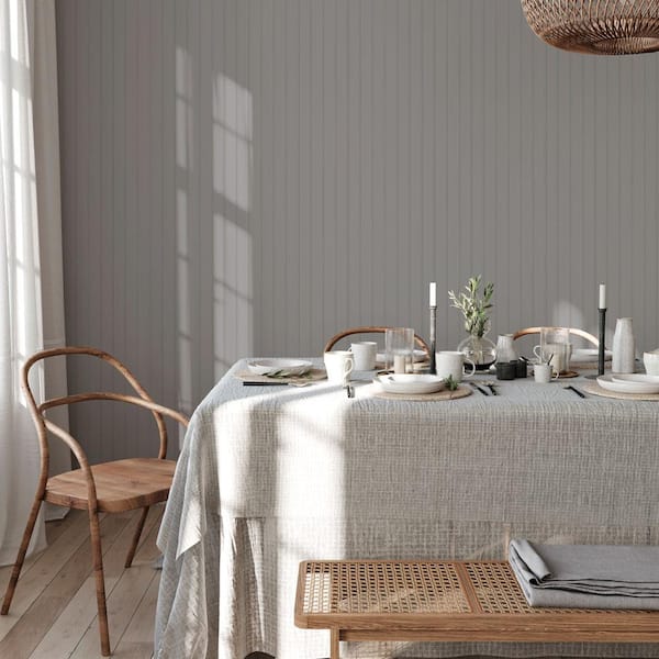 Winter Grey Beadboard Vinyl Peel and Stick Wallpaper Roll (Covers 28 sq. ft.)