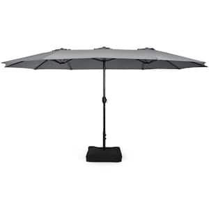 15 ft. Double-Sided Patio Twin Umbrella Extra-Large Market Umbrella with Base Gray