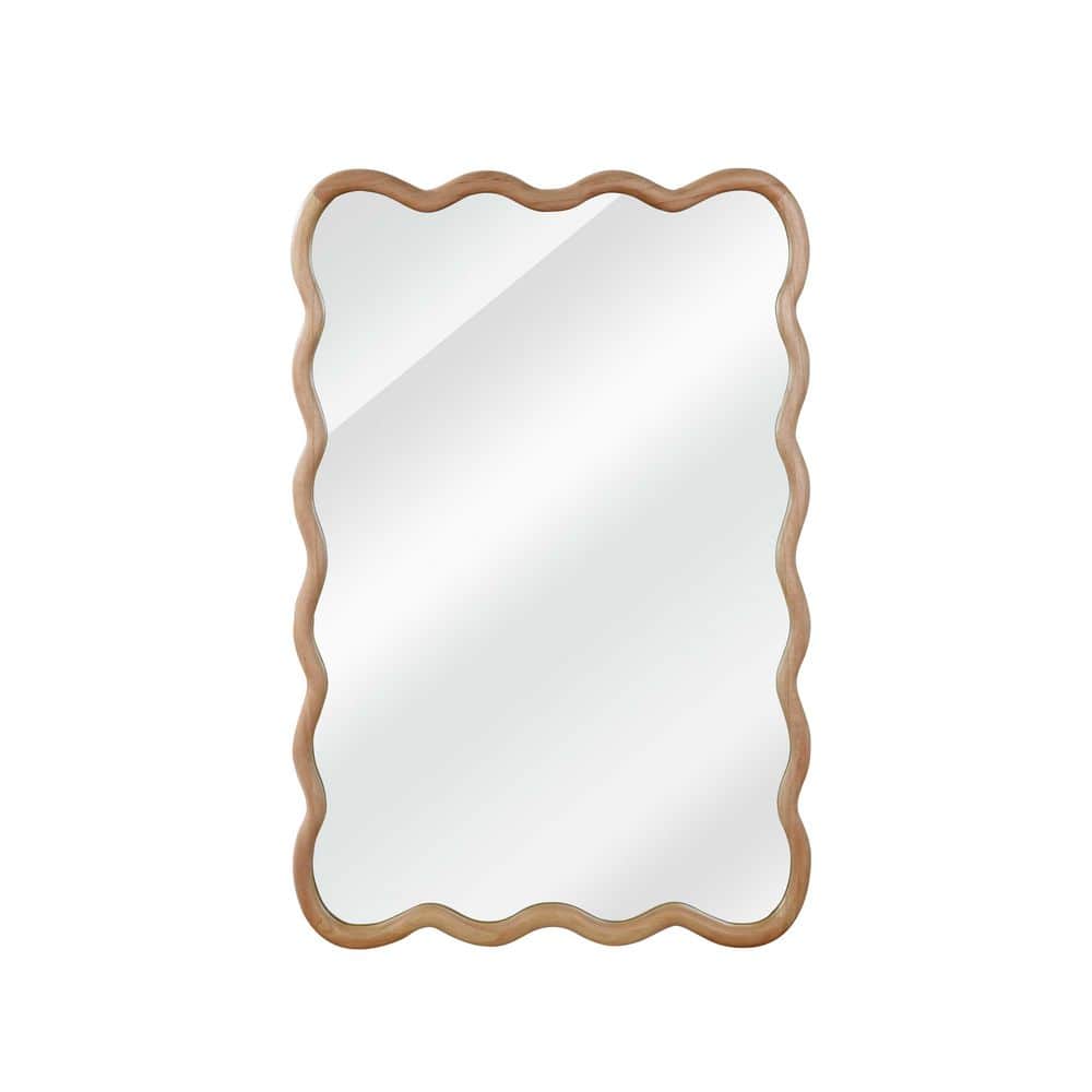 30 in. W x 40 in. H Wavy Rectangle Solid Wood Framed Wall-mounted Bathroom Vanity Mirror in Natural Wood, Wall Mirror price history on PriceWatchPro