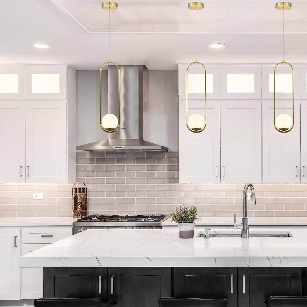 Capri Contemporary 84'' Adjustable Antique Brass LED Pendant with Glass Shade