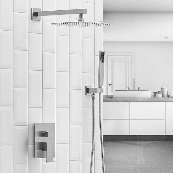 Single Handle 2-Spray 16 in. Rain Shower Faucet 2.5 Gpm Shower System with High Pressure in Nickel (Valve Included)