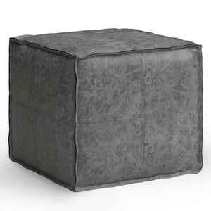 Brody Boho Square Pouf in Distressed Black Vegan Faux Leather