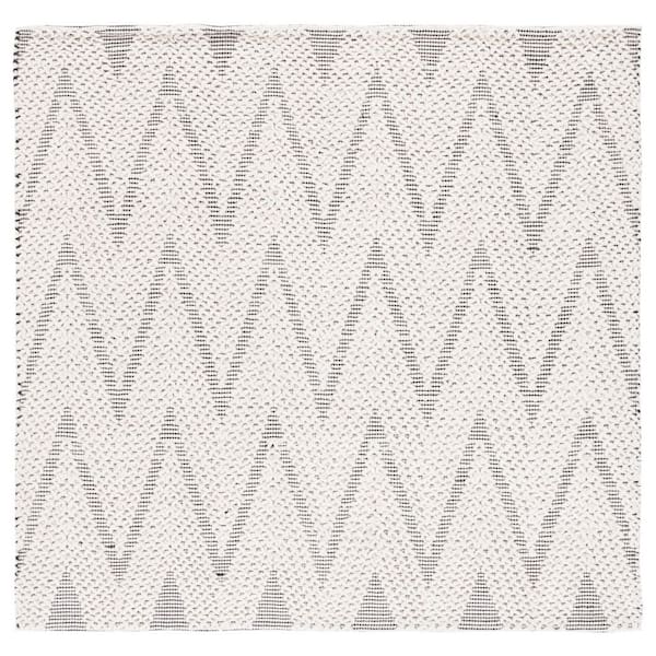 Natura 6 ft. x 6 ft. Ivory/Black Chevron Striped Modern Square Area Rug